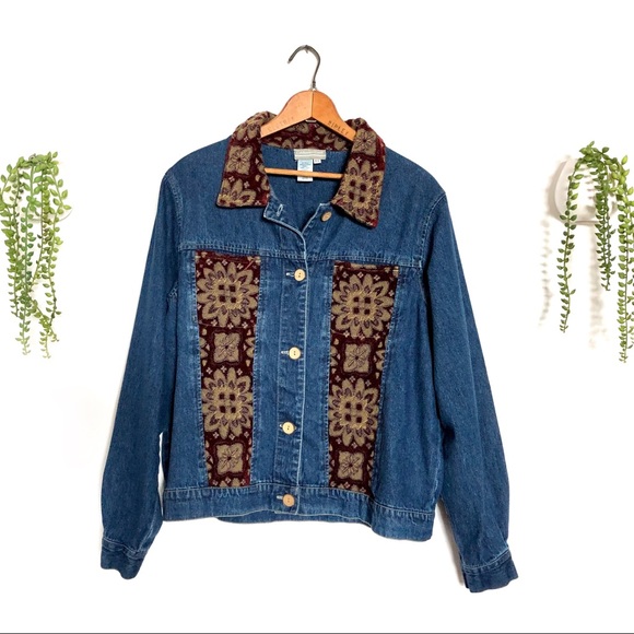 Coldwater Creek Jackets & Blazers - Burgundy & Gold Jean Tapestry Jacket